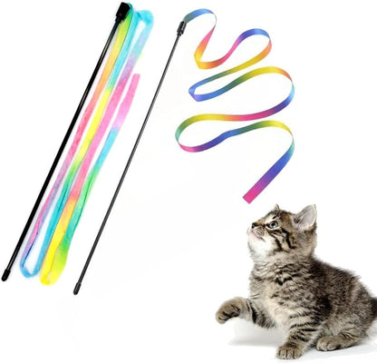 Rainbow Ribbon Cat Wand — Colorful Interactive Teaser Toy