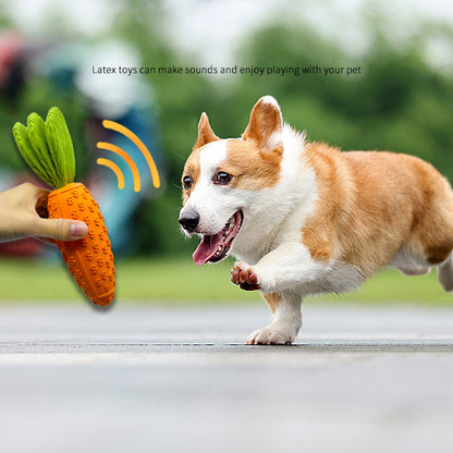 Carrot Dog Chew Toy — Durable Rubber Squeaky Toy for Aggressive Chewers