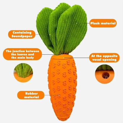 Carrot Dog Chew Toy — Durable Rubber Squeaky Toy for Aggressive Chewers