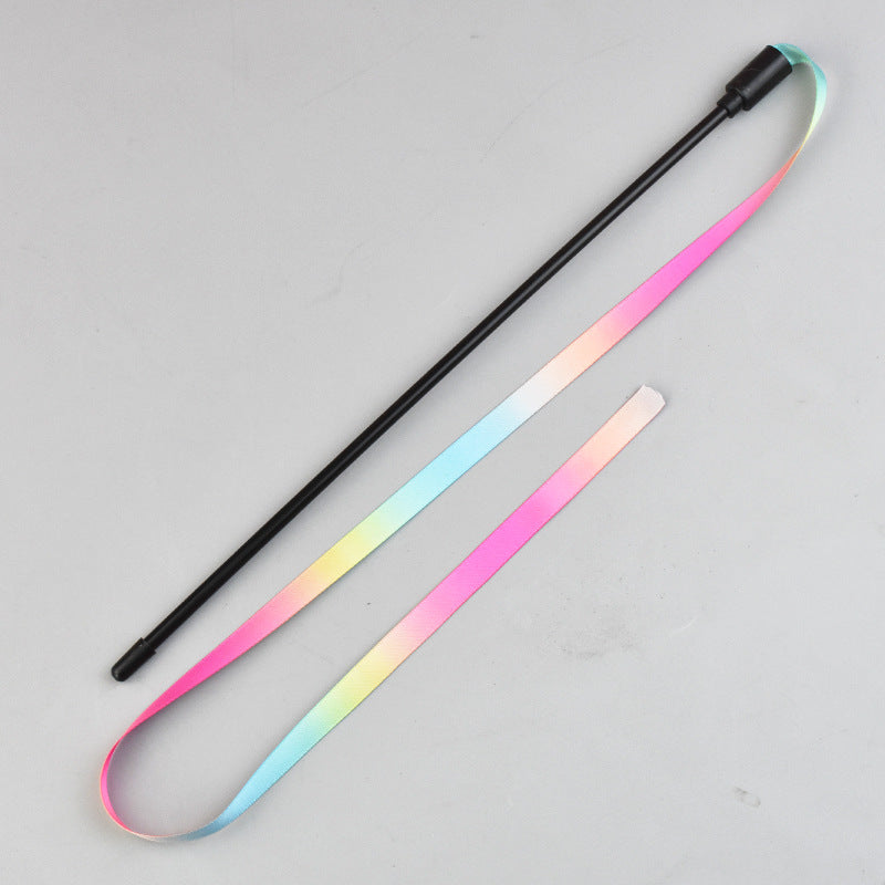 Rainbow Ribbon Cat Wand — Colorful Interactive Teaser Toy