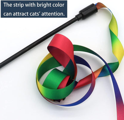 Rainbow Ribbon Cat Wand — Colorful Interactive Teaser Toy