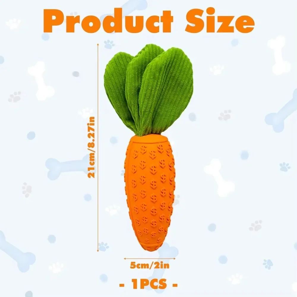 Carrot Dog Chew Toy — Durable Rubber Squeaky Toy for Aggressive Chewers