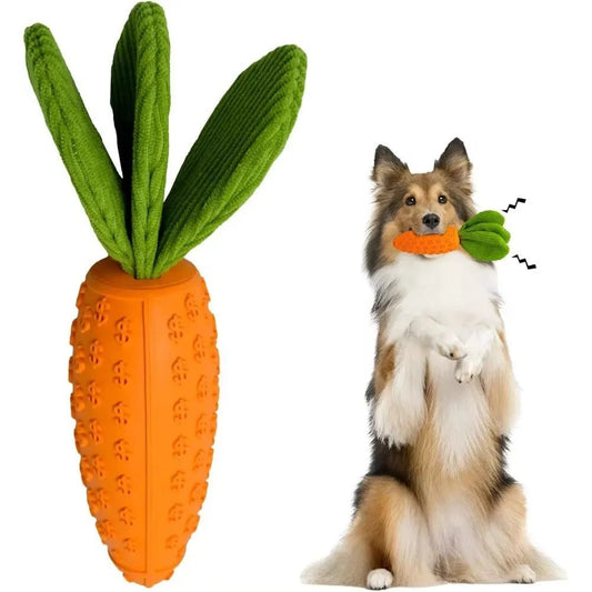 Carrot Dog Chew Toy — Durable Rubber Squeaky Toy for Aggressive Chewers