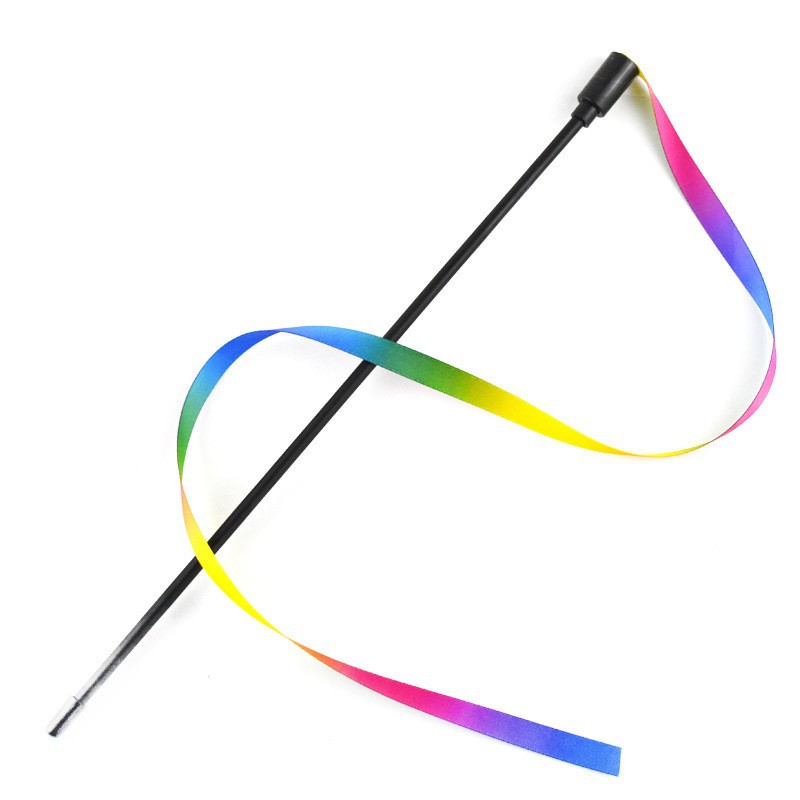 Rainbow Ribbon Cat Wand — Colorful Interactive Teaser Toy