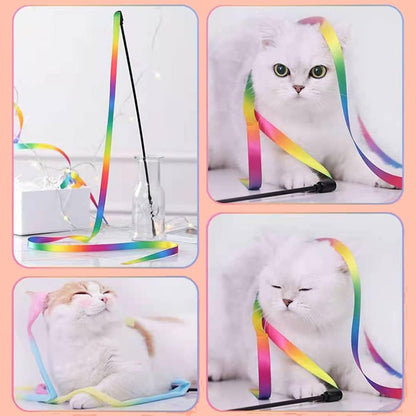 Rainbow Ribbon Cat Wand — Colorful Interactive Teaser Toy