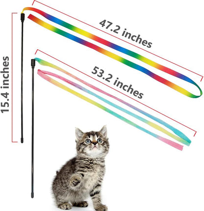 Rainbow Ribbon Cat Wand — Colorful Interactive Teaser Toy
